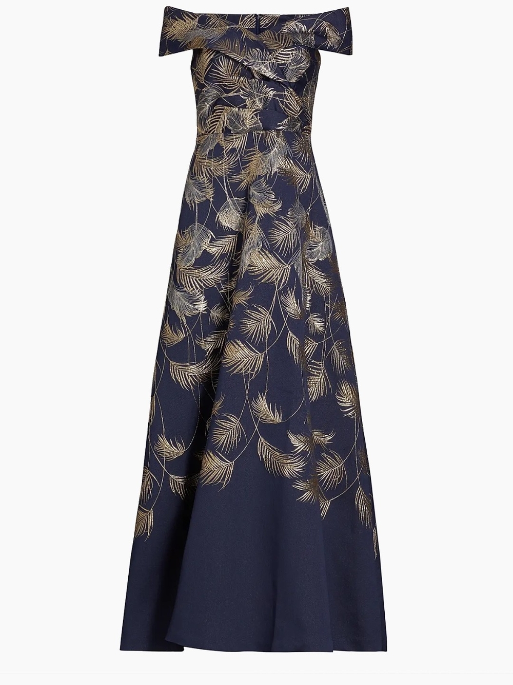 Rickie Freeman for Teri Jon Navy Gown with Gold Leaf Print